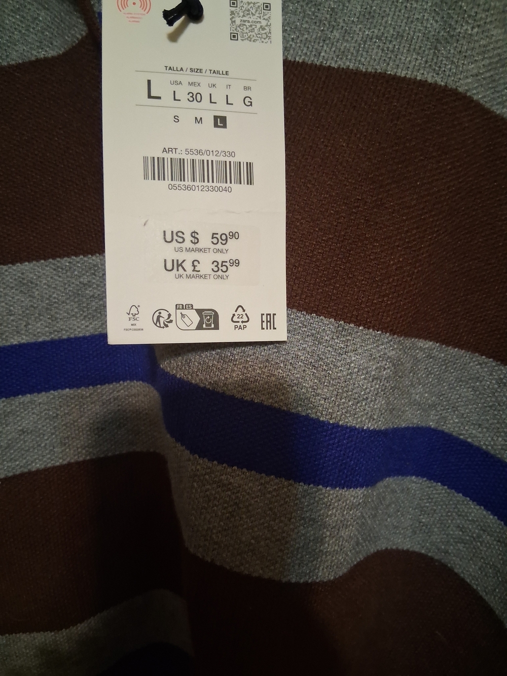 Zara Brown, Gray & Blue Striped Polo Cropped Sweater. - Picture 2 of 2